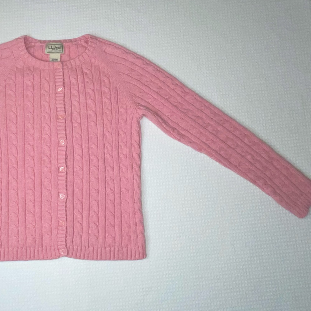 LL Bean Chunky Cable Knit Cardigan Button up Sweater in light dusty pink Size XS